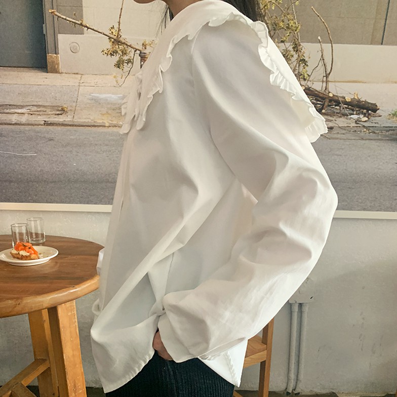 Áo sơ mi cổ búp bê dáng rộng xinh xắn cho nữ 39799