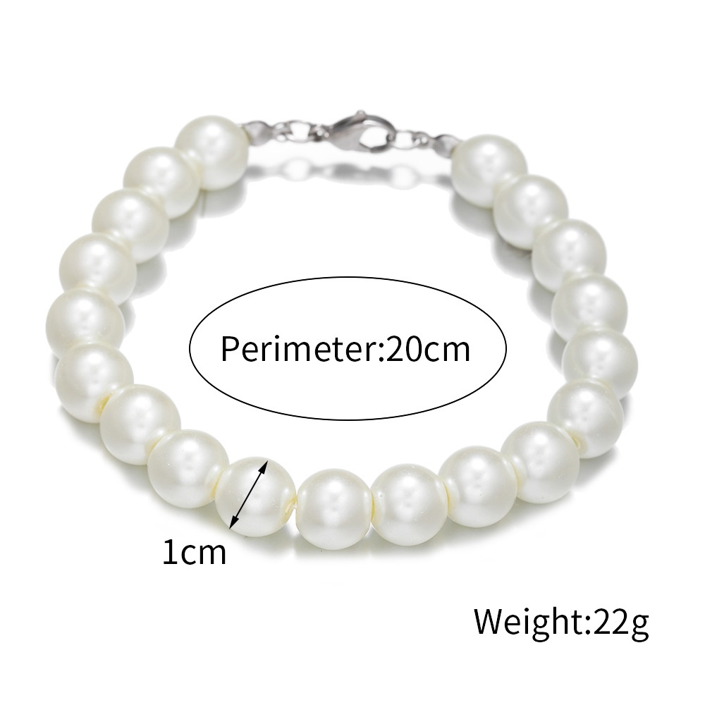 Vòng Đeo Tay Hạt Ngọc Trai Bằng Thép Không Gỉ Kích Thước 6/8/10mm Phong Cách Hip Hop Châu Âu Cho Nam