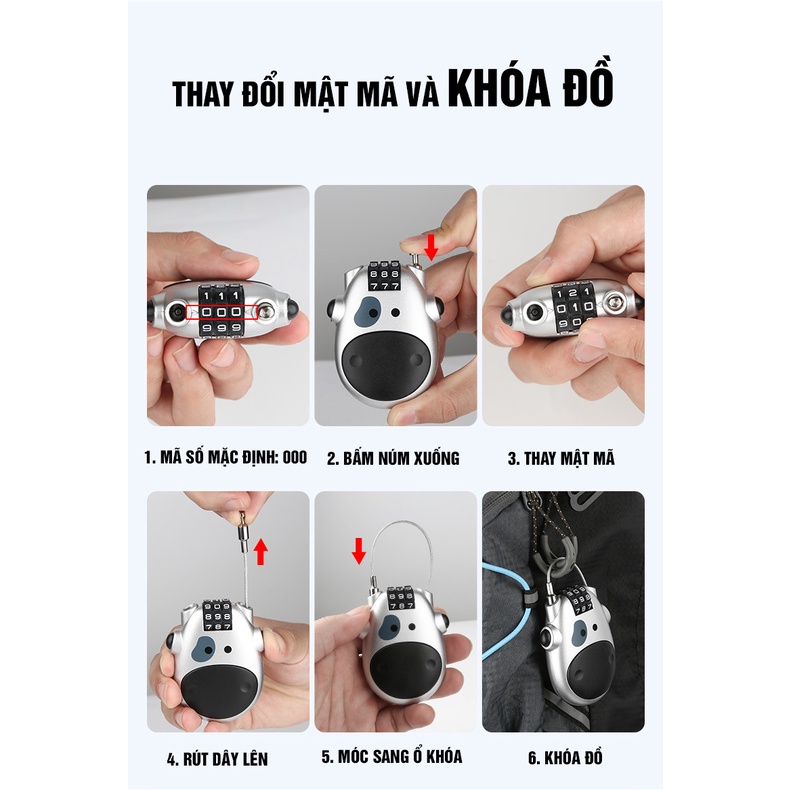 Khóa dây mật mã cáp thép chống trộm mini Minh House