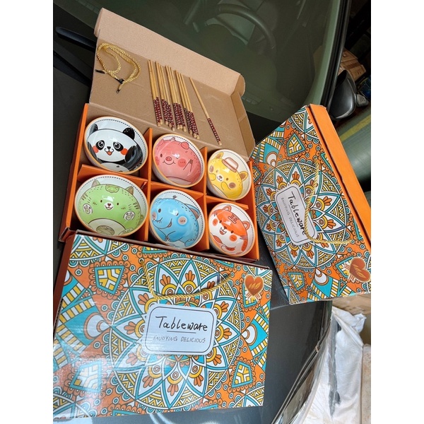 Sỉ 67k- Hộp 6 bát ăn cơm, set bát kèm đũa siêu cute, siêu đáng yêu, quà tặng xinh xắn