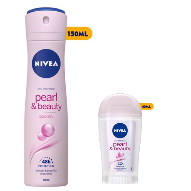 Bộ đôi Nivea: Xịt 150ml và sáp 40ml ngăn mùi dưỡng trắng Ngọc trai