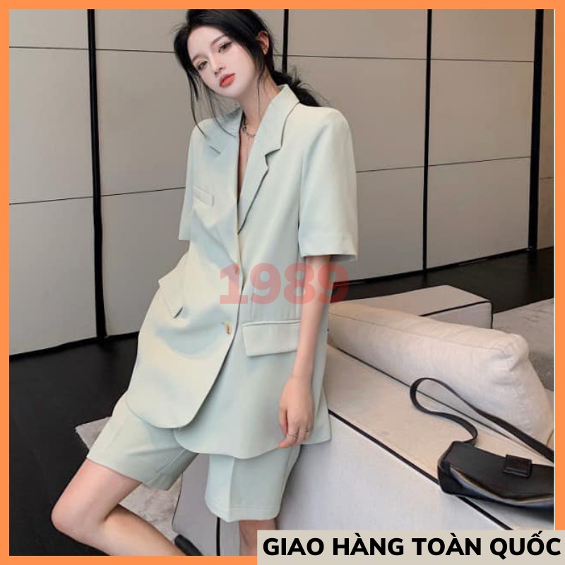 Set áo vest trơn XANH basic cộc tay kèm quần short form oversize, Set áo Blazer kèm quần short Hàn Quốc THỜITRANG1989 | WebRaoVat - webraovat.net.vn