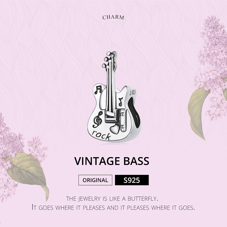 Hạt cườm BAMOER SCC2076 bạc 925 hình dạng guitar bass  đẹp mắt