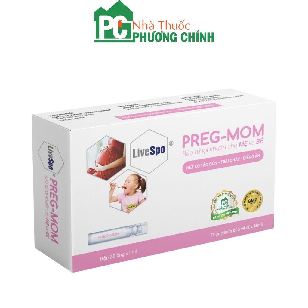 Bào Tử Lợi Khuẩn Hỗ Trợ Cải Thiện Hệ Tiêu Hóa Cho Mẹ Và Bé LiveSpo PregMom Hộp 20 Ống