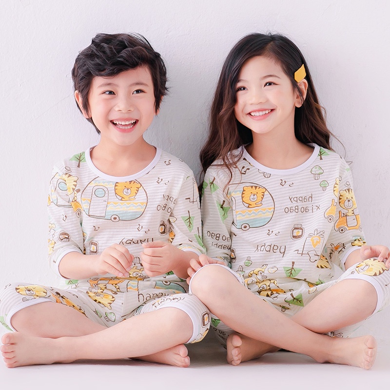 Bộ Đồ Ngủ Cotton Tay 3 / 4 90-150cm Thời Trang Xuân Hè Cho Bé Gái
