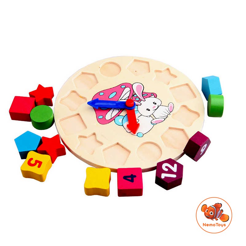 [Mã LIFETOYS1 giảm 30K đơn 99K] Đồng Hồ Gỗ Học Hình Khối, Giờ, Màu Sắc