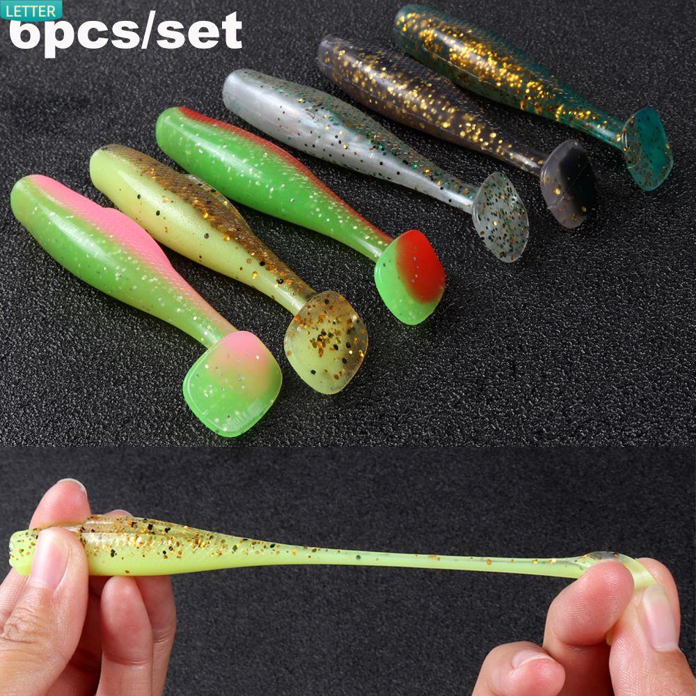 LETTER 6pcs/lot High Quaility Soft Plastic Lure Swim Single T Tail Fishing Worm Bait Artificial Double Color Durable Hot 8cm/4.8g Capuchin Maggot