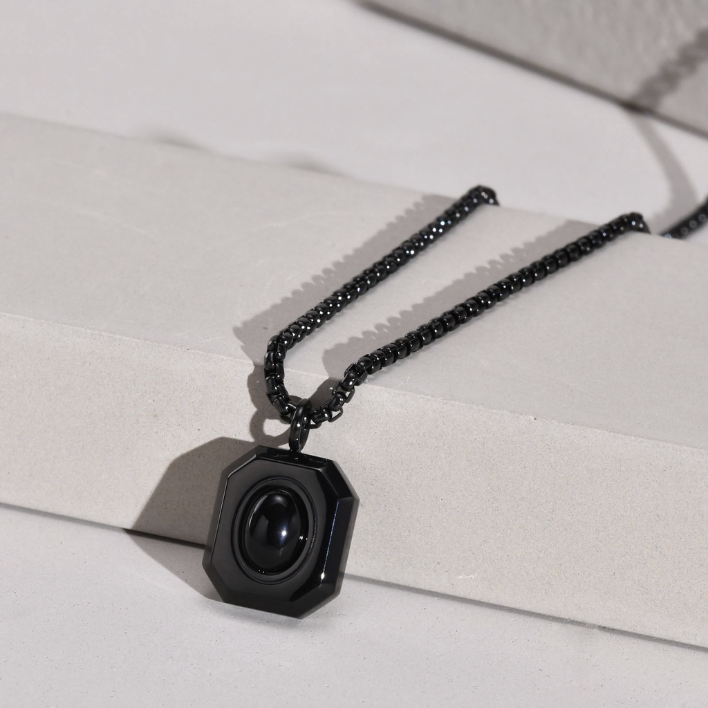 Vnox Vòng cổ Mặt Đá Onyx Màu Đen/Bạc Bằng Thép Không Gỉ Thời Trang Cho Nam