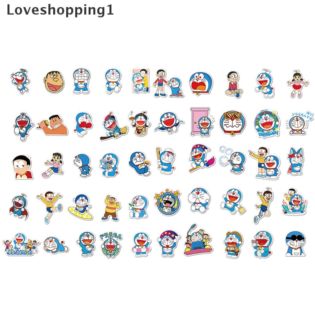 Bộ 50 Miếng Dán Hình Doraemon Trang Trí Xe Hơi / Laptop / Vali / Xe Máy / Xe Hơi