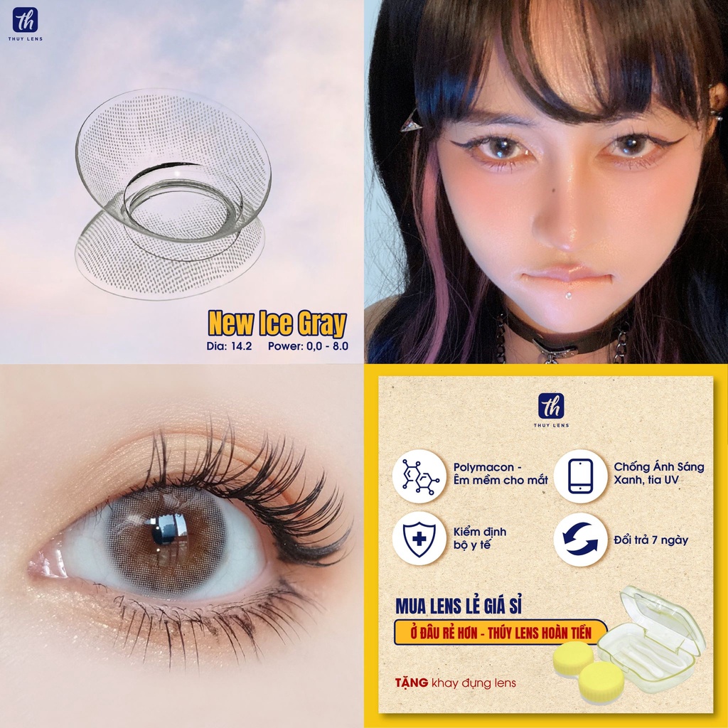 Kính áp tròng THUY LENS cho mắt cận màu xám tự nhiên độ cận từ 0 - 8 New Ice Gray