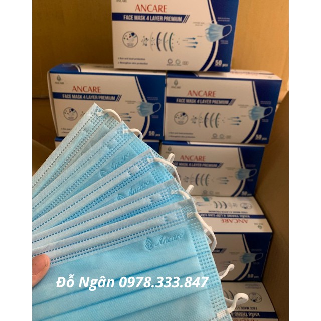 1 Thùng (50 Hộp) Khẩu Trang Y Tế Kháng Khuẩn 4 Lớp ANCARE Màu Xanh Và Màu Trắng Hàng Chuẩn Đẹp