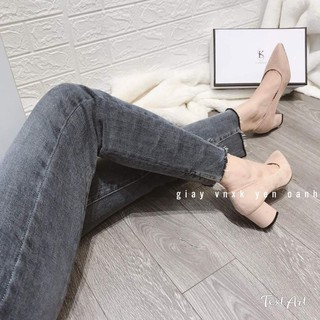 Giày Cao Gót Da Lộn Gót Trụ