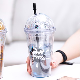 Ly Nhựa 2 Lớp Cách Nhiệt Có Ống Hút Lock&Lock HAP506 SLV 530ml Bạc - Larva Store