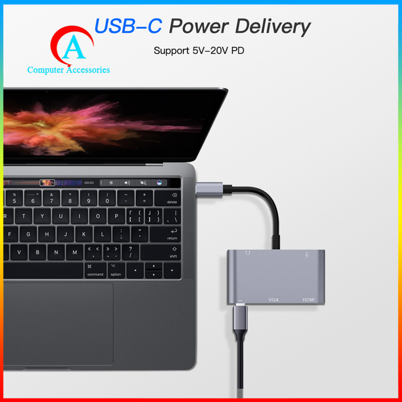 Bộ Chia Usb-C Type C Sang Hdmi Usb3.0 Pd Vga 3.5mm 5 Trong 1