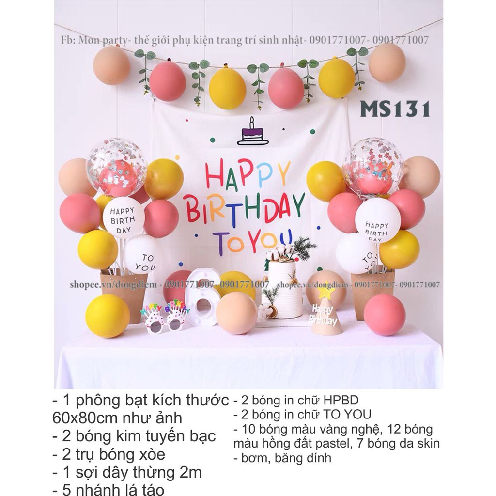 Set sinh nhật hàn quốc FREE SHIP Set bóng trang trí sinh nhật theo phong cách hàn quốc, tone màu pastel chuẩn đẹp