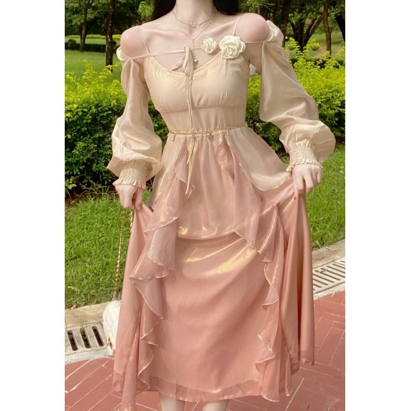 Set Đầm Hai Dây Màu gradient Phối Áo Khoác Cardigan Phong Cách Pháp Thời Trang Cho Nữ 8.31