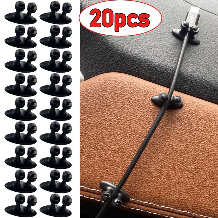 Set 20 Kẹp Giữ Dây Cáp Sạc Trên Bảng Điều Khiển Xe Hơi / Nhà Ở / Văn Phòng Tự Dính Tiện Lợi Giá Đỡ