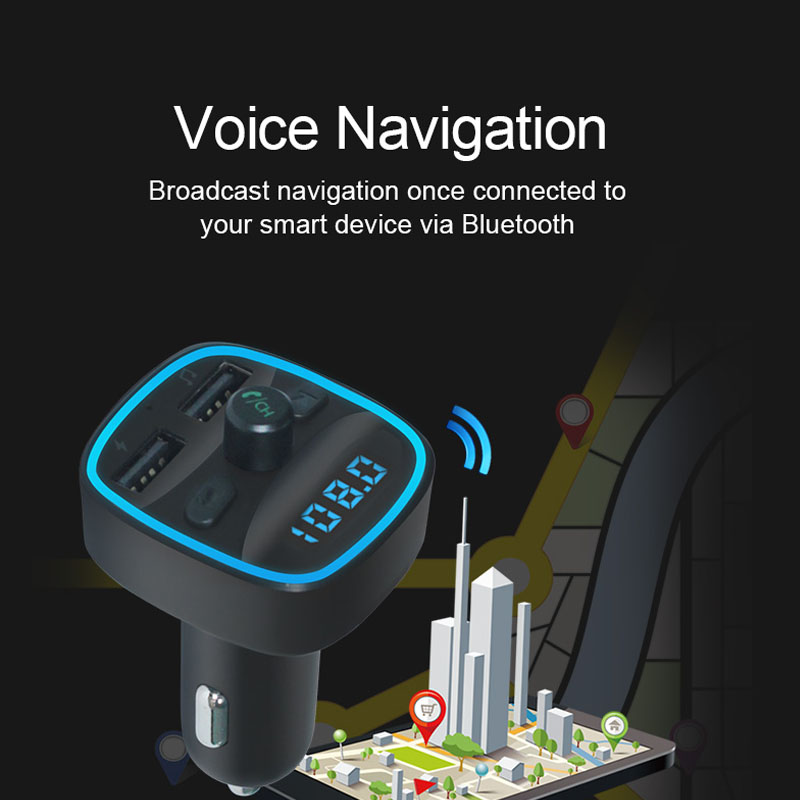 Máy phát FM MP3 Bluetooth V5.0 2.4A tự động trên xe ô tô hỗ trợ cổng USB sạc nhanh tiện lợi chất lượng cao