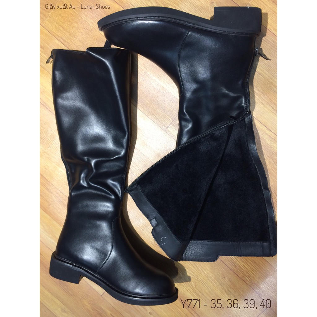 THANH LÝ Y771 Bốt nữ Boot cao dưới Gối da lì màu Đen hàng Quảng Châu cao cấp
