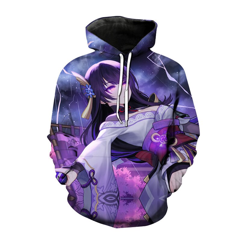 Áo Hoodie In Họa Tiết Anime Genshin Va Chạm Raiden Shogun 3D Thời Trang Harajuku Đường Phố Cho Nam Và Nữ