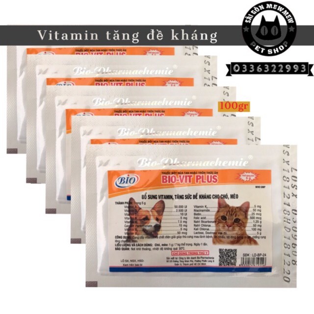 [CHÍNH HÃNG] Bột vitamin tăng đề kháng giảm stress cho chó mèo bio Vit Plus