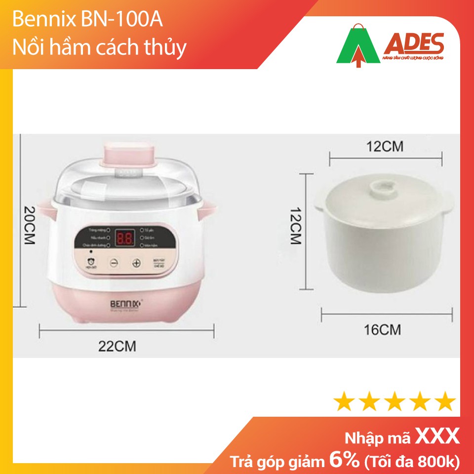 Bennix BN-100A - Nồi hầm cách thủy (nồi chưng yến) điện tử, dung tích 2 lít, hàng Thái lan bảo hành 1 năm chính hãng