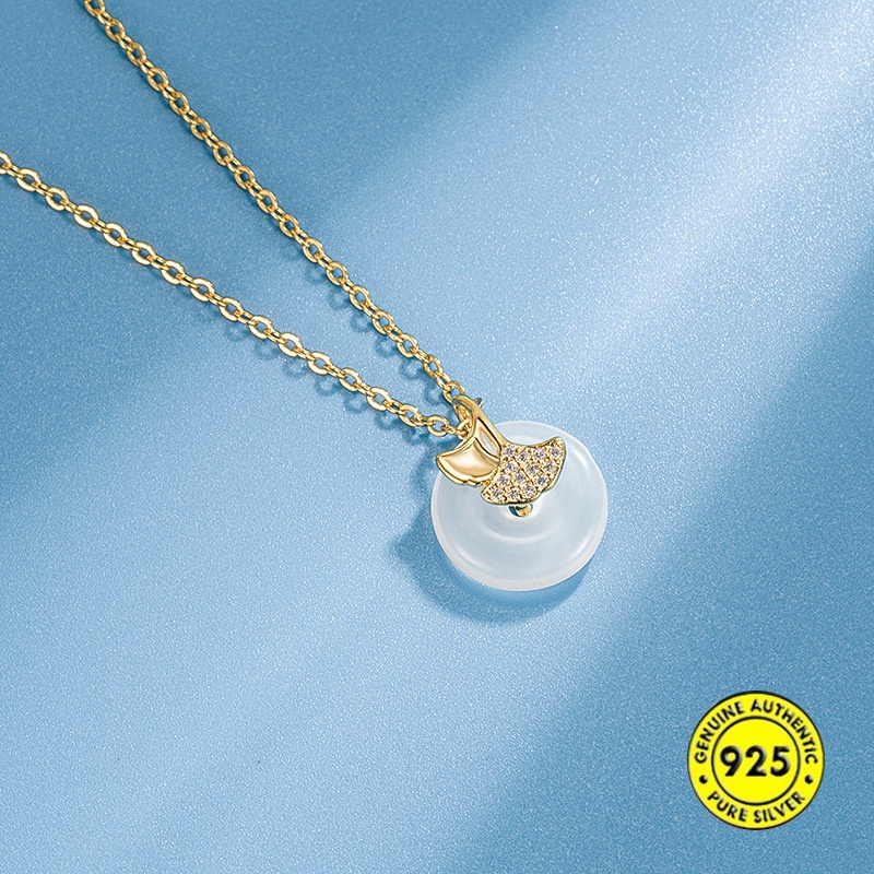 Vòng cổ Mạ Vàng 18K Mặt Hình Lá Đính Hạt Ngọc Bích