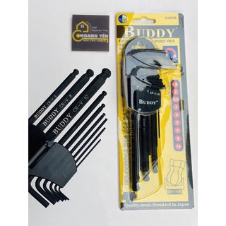 Bộ lục giác đầu bi thép đen siêu cứng có nam châm 9 cây chính hãng BUDDY Nhật Bản