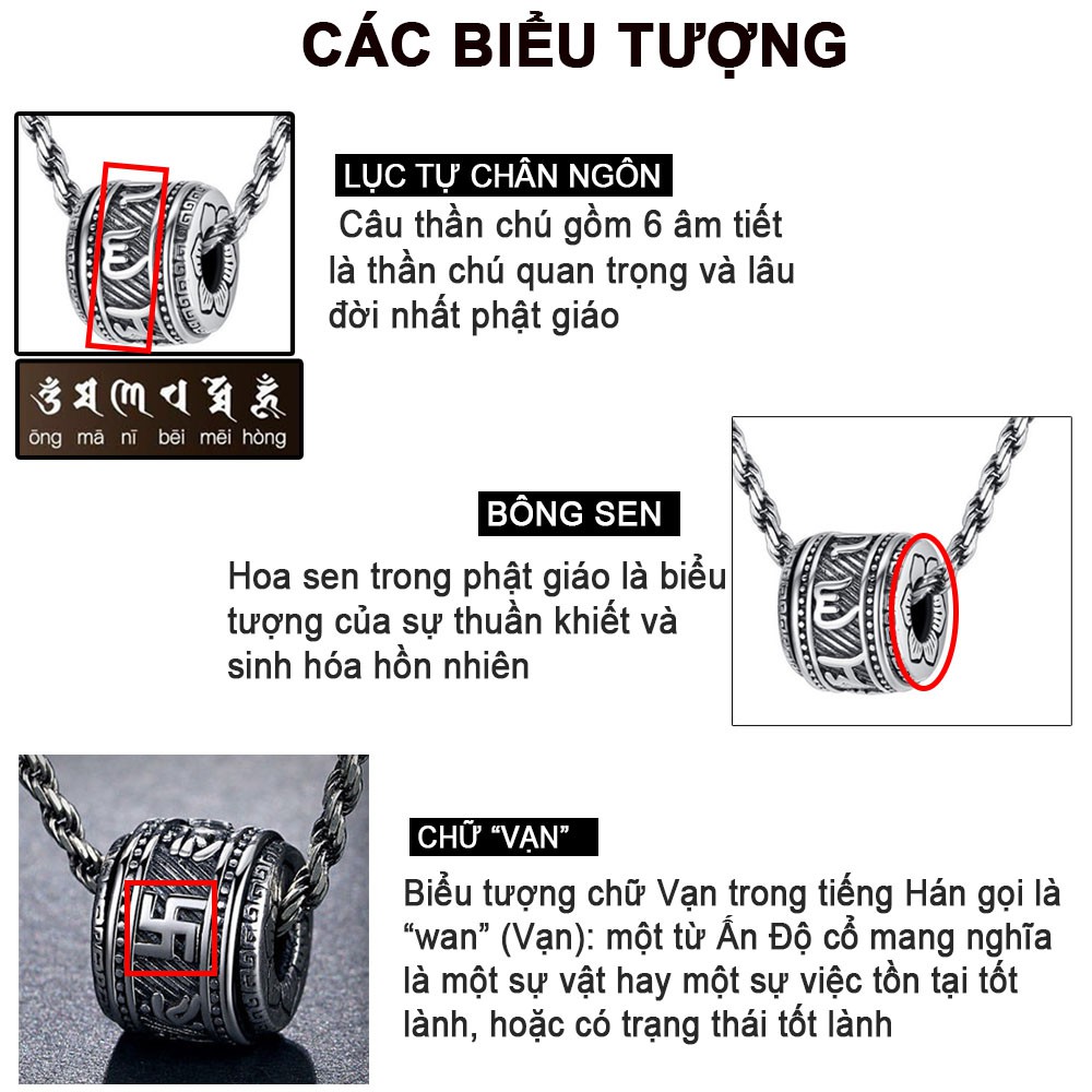 Dây chuyền nam nữ khắc thần chú Om hình sen cầu may phong cách Phật giáo