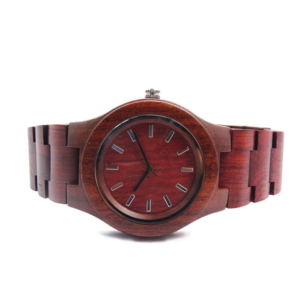 Red Sandal Wood Rosewood Casing Men's Analog Quartz WristWatch Wooden Band