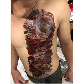 Hình xăm dán kín tay hoa hồng màu 17x48cm