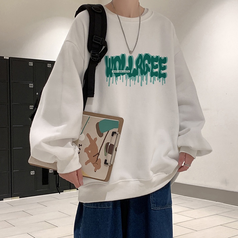 Áo sweater IFNICEFUTURE tay dài cổ tròn dáng rộng phong cách mùa thu Hong Kong