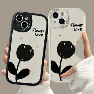 Ốp Điện Thoại Silicon Hình Hoa Tulip Đen Cho iPhone 7 8 Plus X XR XS Max SE 2020 2022 11 12 13 Pro Max 11Pro 12Pro