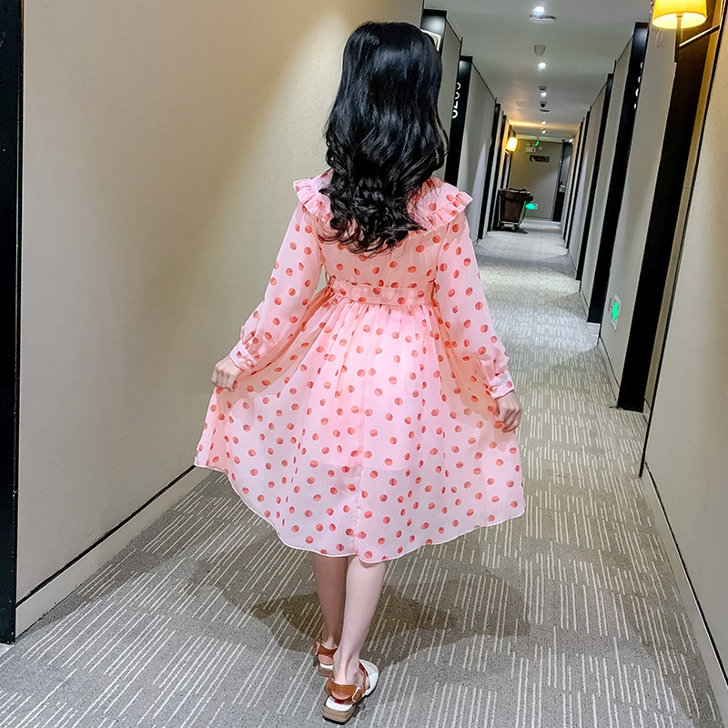 Đầm Tay Dài Cổ Bẻ Họa Tiết Chấm Bi Đơn Giản Thời Trang Mùa Hè Mới Dành Cho Bé Gái 2022
