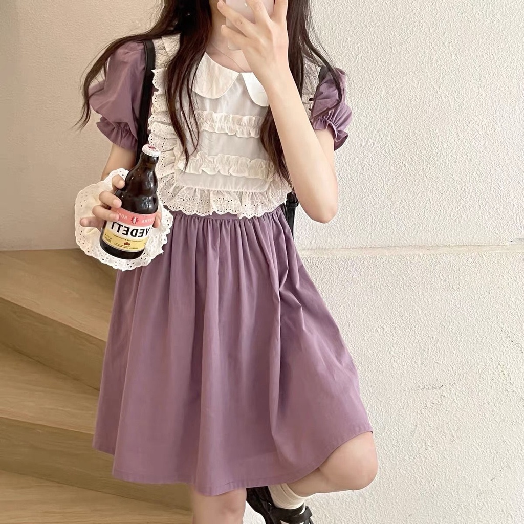 Váy babydoll Đầm Dáng Chữ a Tay Phồng Cổ Búp Bê Mềm Mại Phong Cách Nhật Bản Thời Trang Mùa Hè Cho Nữ
