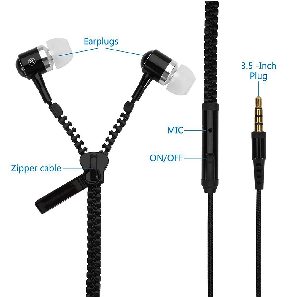 Tai Nghe Thời Trang Khóa Kéo Chống Rối 3.5mm