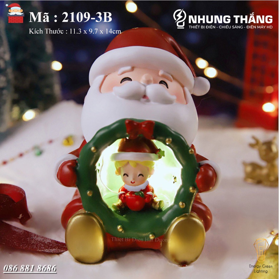 [Quà Tặng Giáng Sinh] Đèn Ngủ Hình Ông Già Noel Ôm Cô Bé,Cậu Bé Siêu Dễ Thương 2109-3A - Trang Trí Giáng Sinh - Dùng Pin