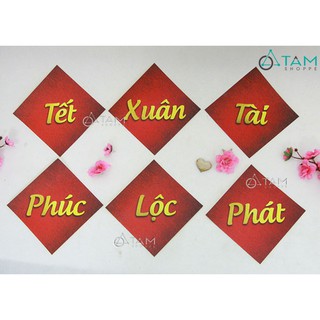 [LỘT DÁN] Bộ 6 tờ giấy Decal đỏ dán Tết in chữ Vintage số 01