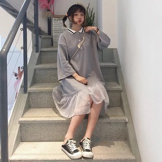 Sẵn Đen & Xám 💘Đầm ulzzang cổ polo tay lỡ đuôi cá_Ảnh thật ở cuối