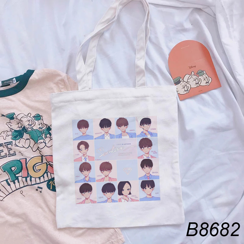 Túi Tote Đeo Vai In Hình Nhóm Nhạc Seventeen Thời Trang Cho Nữ