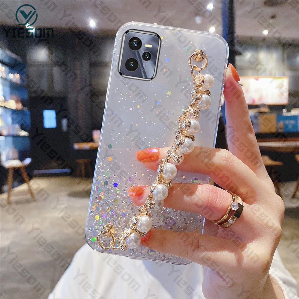 Sang Trọng ​Ốp Điện Thoại Silicon Mềm Trong Suốt Đính Kim Tuyến Kèm Dây Đeo Cho Realme 9i 8i C35 C21Y C25Y C21 C20 C11 2021