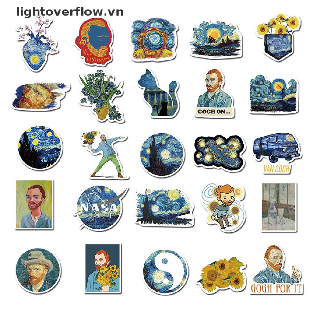 Set 40 Sticker Vincent Willem Van Gogh Dán Tường Trang Trí