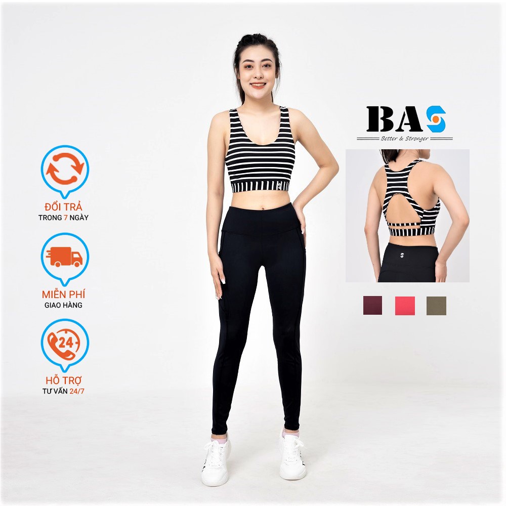 Set đồ tập gym yoga aerobic nữ BAS áo bra 3 lớp kèm mút  quần legging lưng cao co giãn đa chiều thoải mái