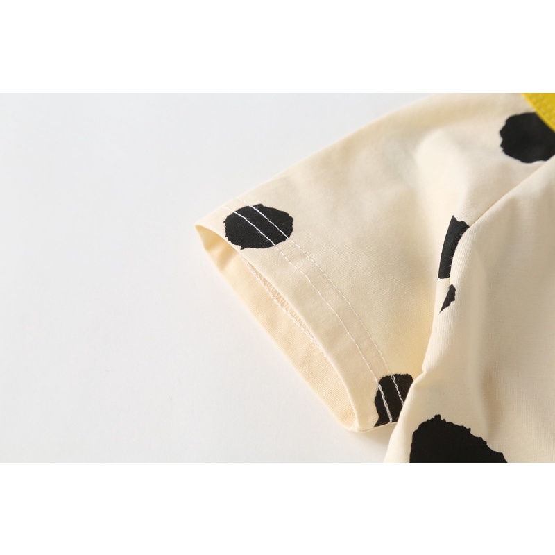 Bộ Áo Liền Quần Tay Ngắn Họa Tiết Chấm Bi Phong Cách Hàn Quốc Thời Trang Cho Bé Trai