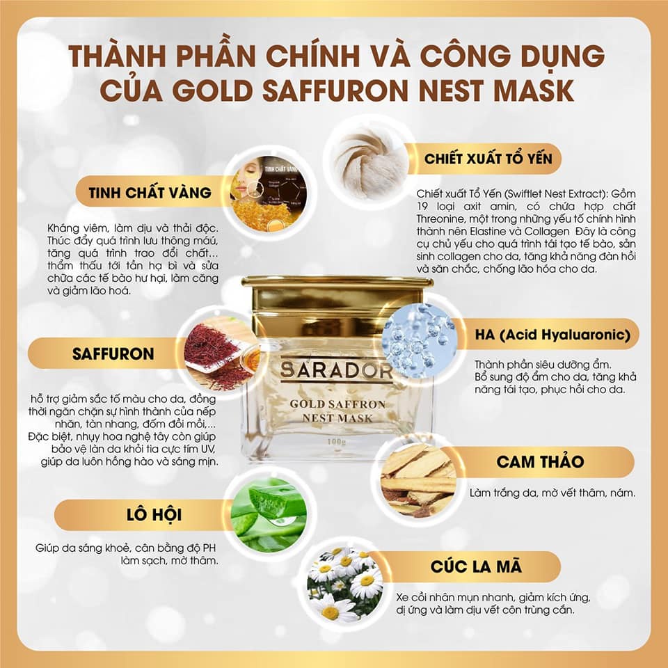 Mặt nạ ngủ saffron tinh chất vàng nano Sarador cao cấp