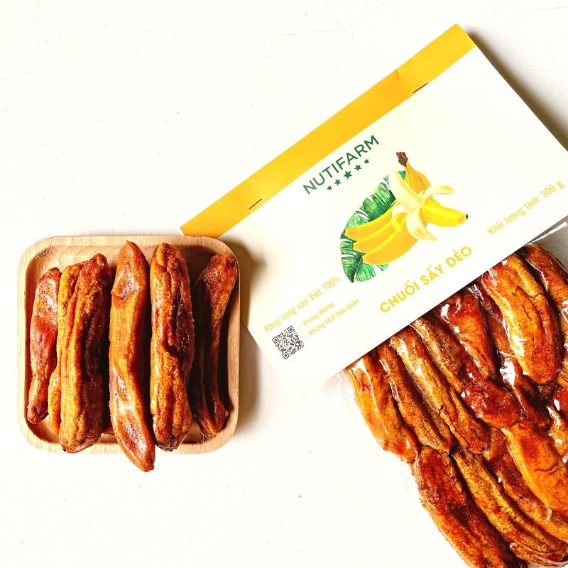 Chuối sấy dẻo không đường 300gr NutiFarm trái cây sấy đặc sản đà lạt