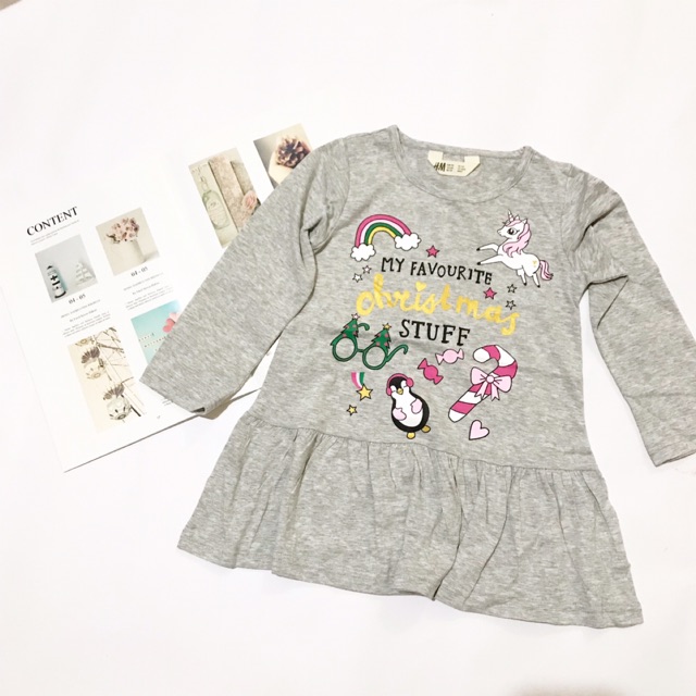 Váy cotton dài tay màu ghi