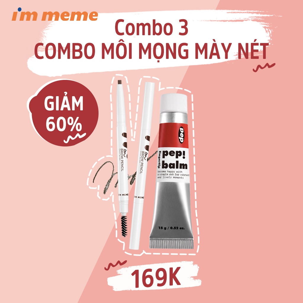 COMBO MÔI MỌNG MẮT SÁNG I'm Meme I'm Brow Pencil Easy Glide Pep! Balm 16g