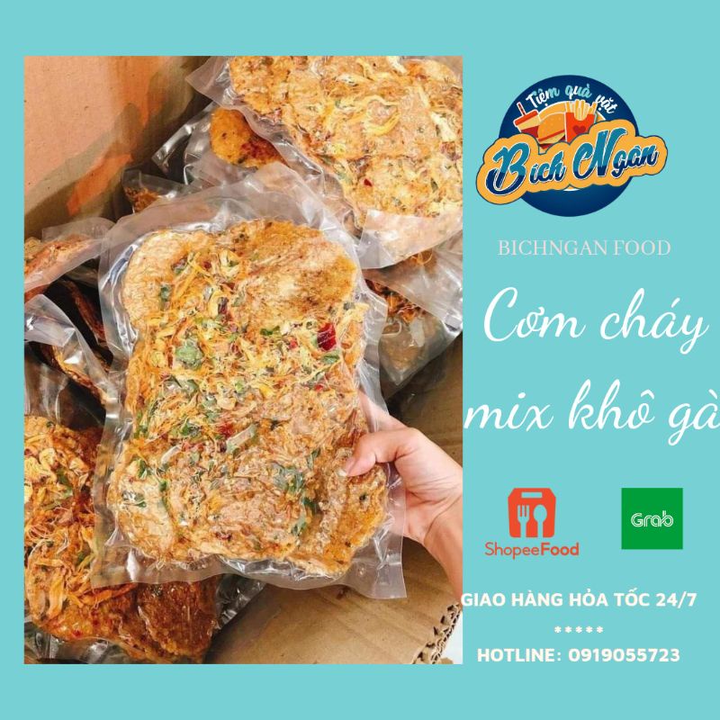 Cơm Cháy Mắm Hành Nguyên Miếng Mix Khô Gà Lá Chanh 500g