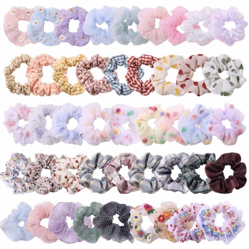 Sỉ 100dây cột tóc hoạ tiết bò sữa,beo,hoa nhí nhiều mẫu cute cho nữ-Tặng 10 dây cột tóc